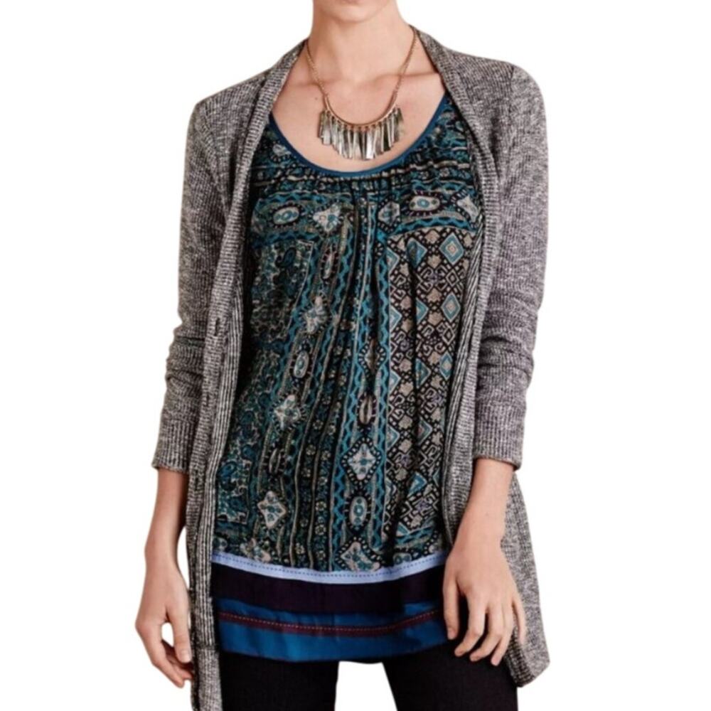 Anthropologie One September Turquoise and Navy Print Caldera Tunic Tank XS
